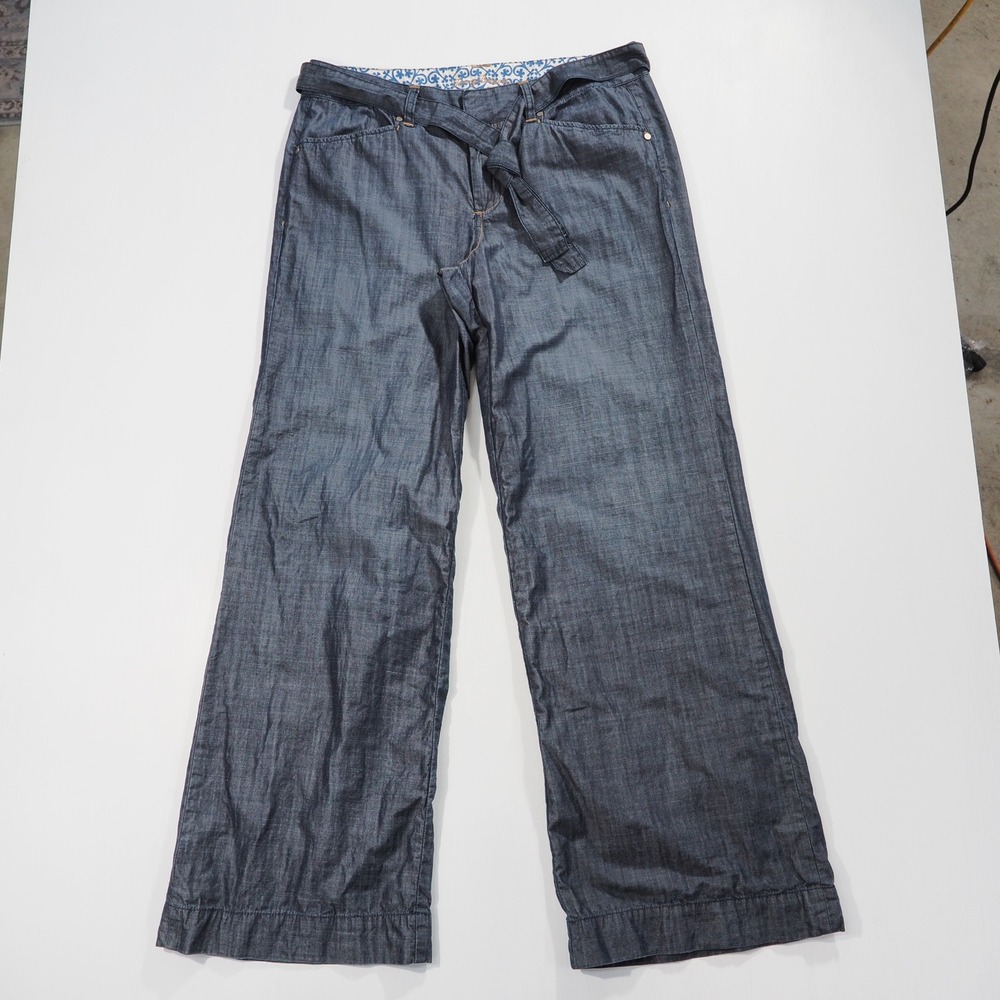 Tommy Bahama Pants Womens 14 Blue Chambray Wide Leg Tie Belt Lyocell